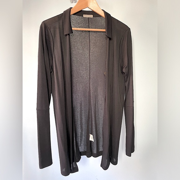 Semi-sheer long sleeve black jersey cardigan - Picture 1 of 6